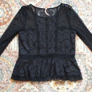 Free People Button Up Lace Blouse